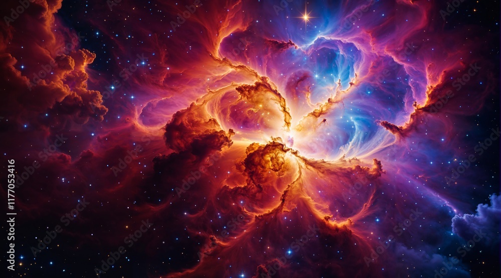 Vibrant Nebula with Swirling Clouds of Gas and Stars in Deep Space Vibrant Nebula with Swirling Clouds of Gas and Stars in Deep Space