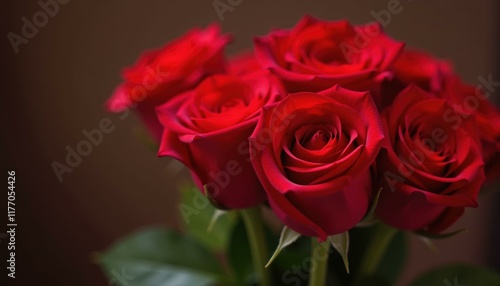 Vibrant close up of several red roses in soft focus highlighting their beauty and intricate patterns romantic love or valentines day concept