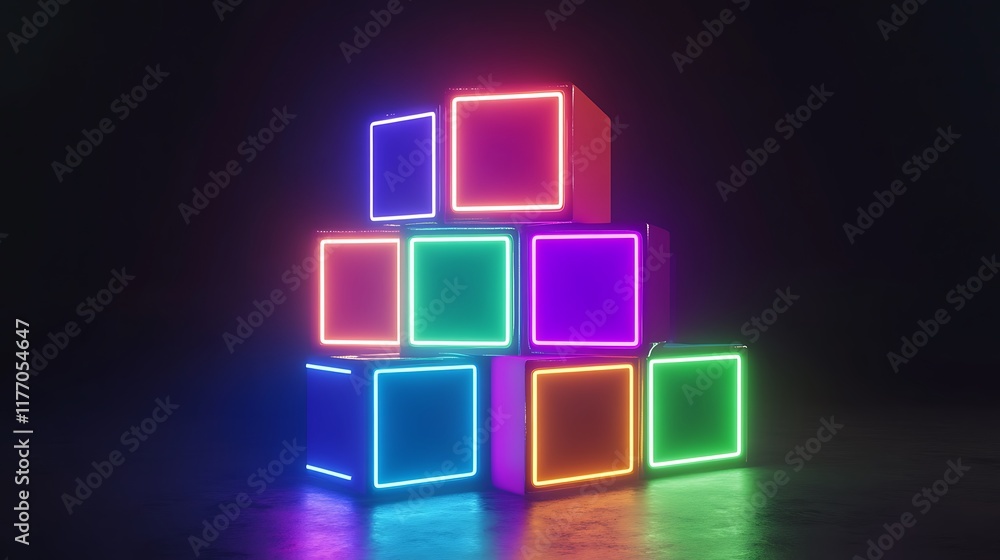 Neon Cubes Stacked In A Pyramid Formation Neon Cubes Stacked In A Pyramid Formation