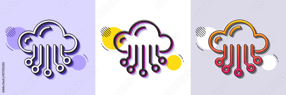 Cloud storage service line icon. Halftone dotted pattern. Gradient icon with grain shadow. Big data sign. Line cloud storage icon. Various designs. Vector Cloud storage service line icon. Halftone dotted pattern. Gradient icon with grain shadow. Big data sign. Line cloud storage icon. Various designs. Vector