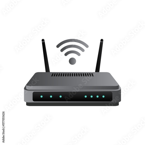 Creative abstract computer networking technology and PC web telecommunication business concept: modern broadband internet router switch modem 3d style isolated on white background