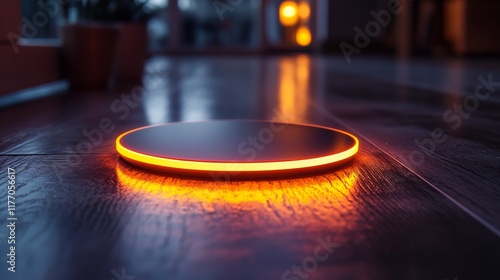 Innovative charging pad displaying warm ambient light in modern interior sett...