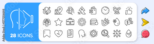 Dermatologically tested, Social responsibility and Cough line icons. Interest rate, AI generate, Inflation icons. Pack of Interview, Money currency, Recovery server icon. Vector