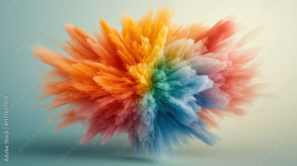 Obraz premium Vibrant hues swirl and pulse together in a mesmerizing display, forming a dynamic burst of colors that radiate energy and movement, resembling an abstract energy sphere.