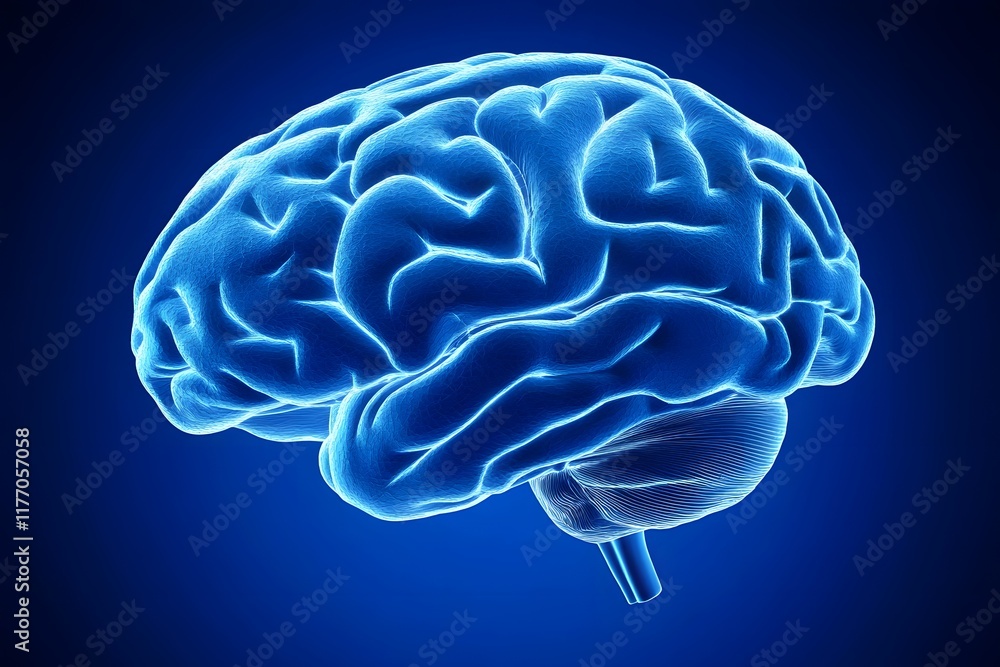 3D Brain Render with Modern Blue Backdrop for Psychiatry and Brain Health Campaigns 3D Brain Render with Modern Blue Backdrop for Psychiatry and Brain Health Campaigns