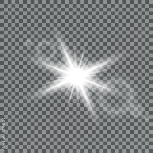 Vector light effects. Set of white light lens effects on transparent background. Transparent vector sunlight for web design and illustrations
