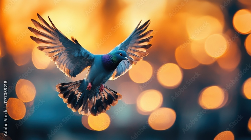 Fototapeta premium Bird soars gracefully against a colorful sunset backdrop
