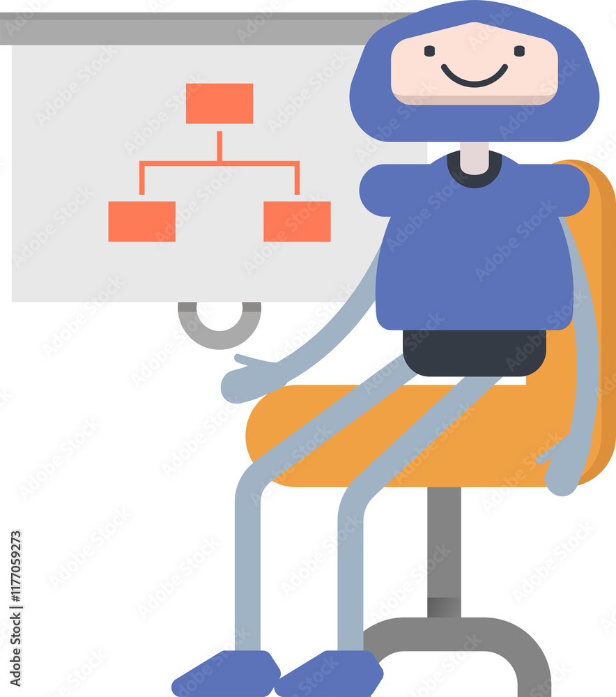 Robot Character Presenting Organization Chart
