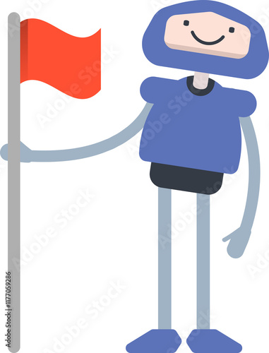 Robot Character Holding Flag
