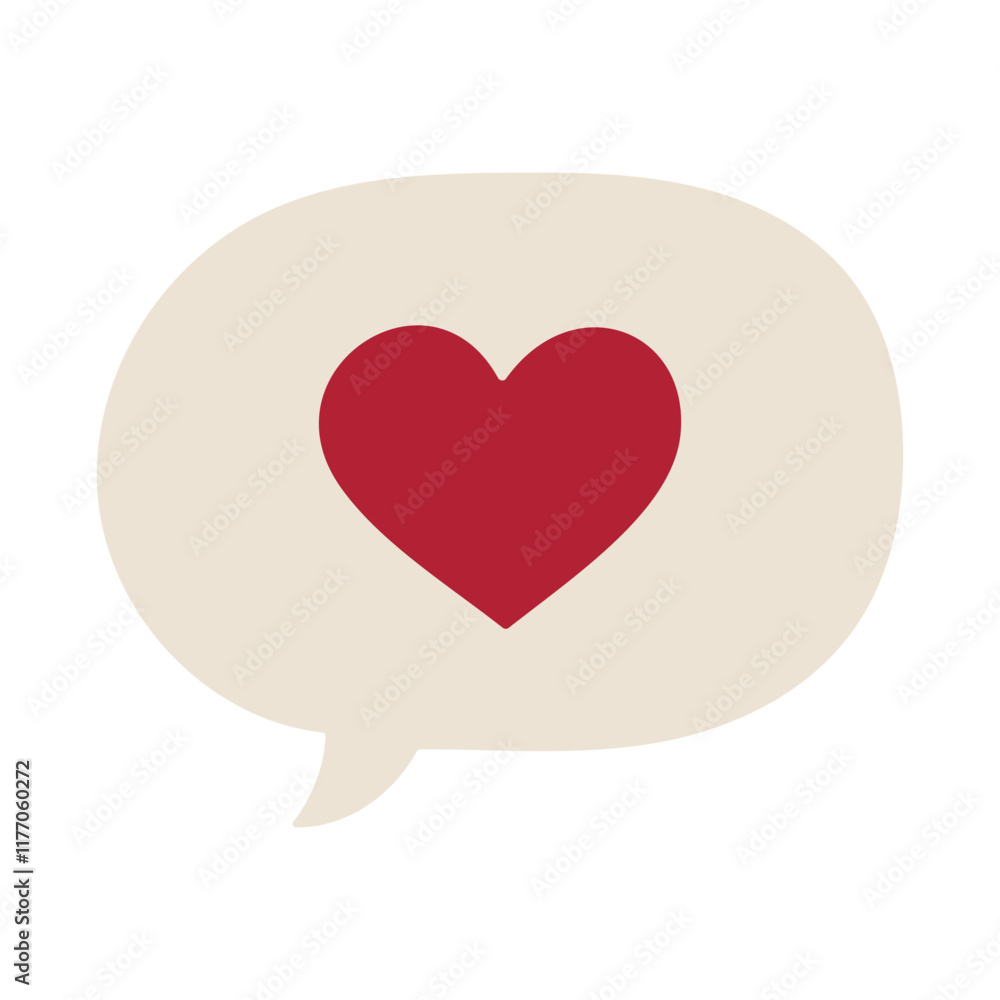 A heart is drawn inside a speech bubble. The heart is red and the bubble is white. The heart is surrounded by a white background A heart is drawn inside a speech bubble. The heart is red and the bubble is white. The heart is surrounded by a white background