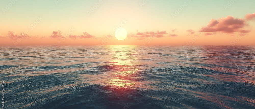 Obraz premium Ocean sunset with calm water and clouds.