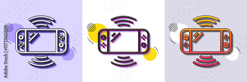 Game console line icon. Halftone dotted pattern. Gradient icon with grain shadow. Portable gamepad sign. Video joypad dock symbol. Line game console icon. Various designs. Vector