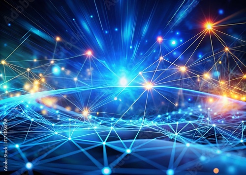 Wallpaper Mural Abstract Blue Network Grid: Long Exposure Particle Background Torontodigital.ca