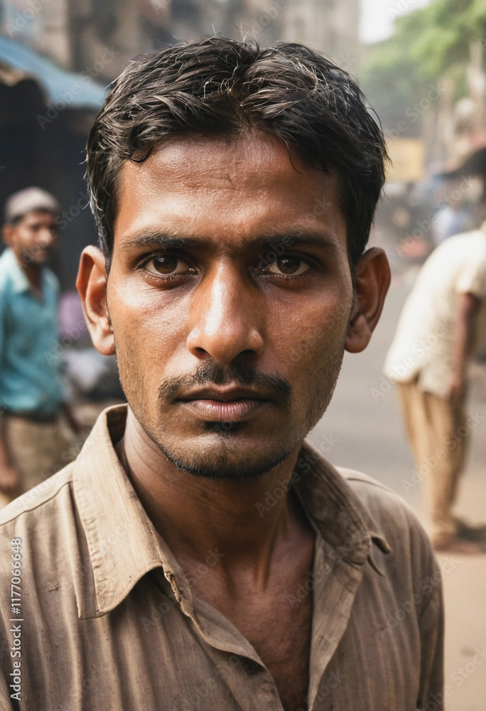 Fototapeta premium Portrait eines in Armut lebenden Tagelöhners in Indien