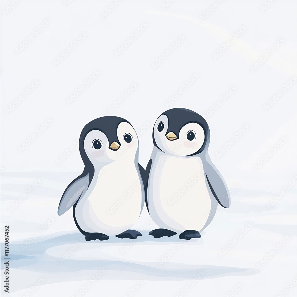 Naklejka premium Adorable Penguin Couple in Snowy Landscape