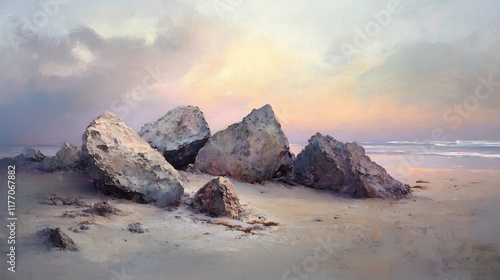 Serene Sunset at the Coast: Majestic Rocks Embrace the Golden Hour