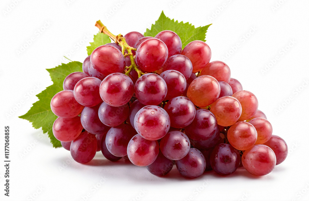 Fresh and Vibrant Cluster of Red Grapes on White Background Fresh and Vibrant Cluster of Red Grapes on White Background
