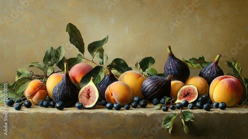 Still Life with Figs, Peaches, and Blueberries: A Masterpiece of Fruit and Color