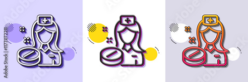 Nurse line icon. Halftone dotted pattern. Gradient icon with grain shadow. Medicine drugs sign. Pharmacy medication symbol. Line nurse icon. Various designs. Vector