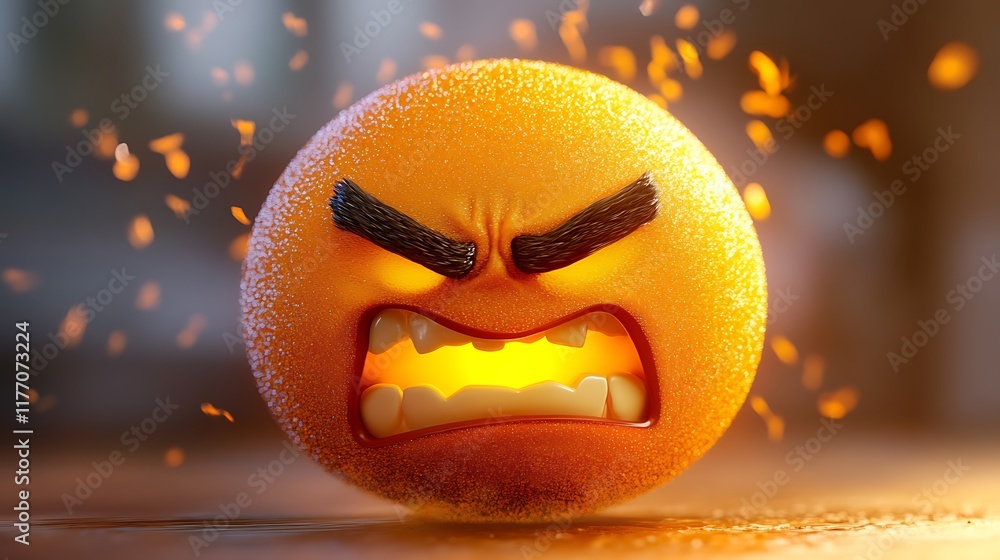 Naklejka premium An interdimensional angry emoji with warped effects