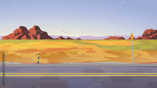 desert landscape at sunny day with road
