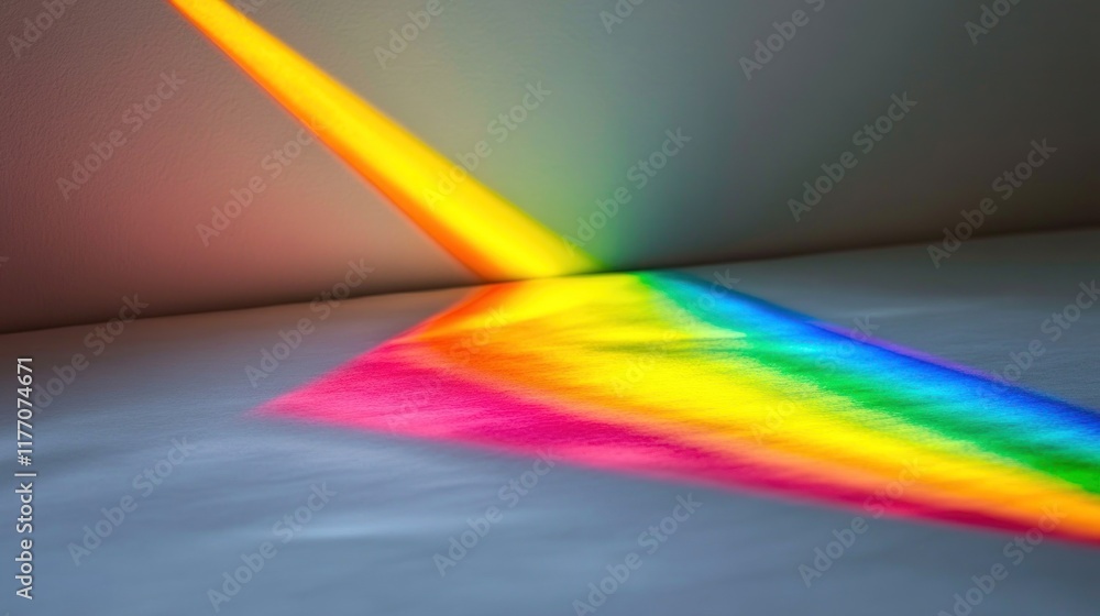 Fototapeta premium Refracted light creating a rainbow spectrum on a surface.