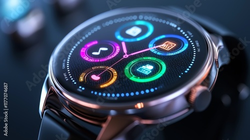 Close-up of smartwatch notifications, multitasking capabilities highlighted photo