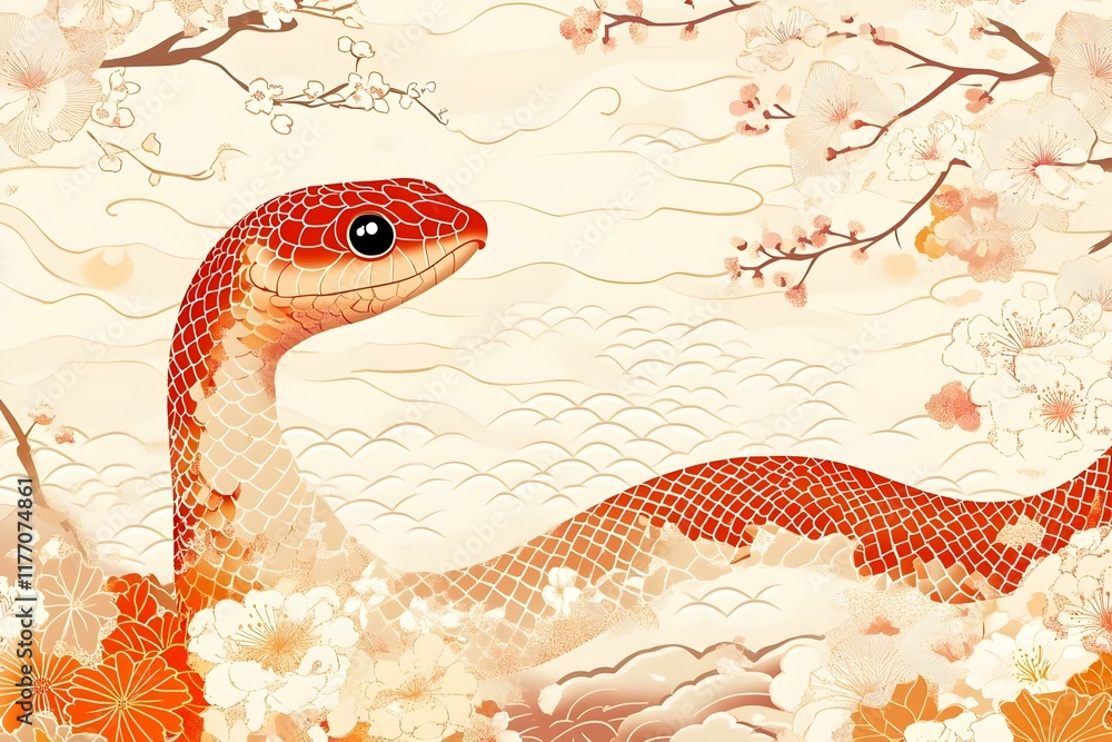 Obraz premium Year of the Snake Patterns, intricate designs symbolizing the Year of the Snake, vibrant colors and textures creating a dynamic visual experience.