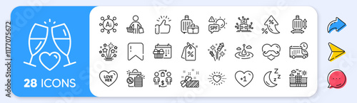 Fireworks rocket, Delivery and Buyer line icons. Interest rate, AI generate, Inflation icons. Pack of Discount tags, Heart, Love her icon. Father day, Present, Baggage pictogram. Vector