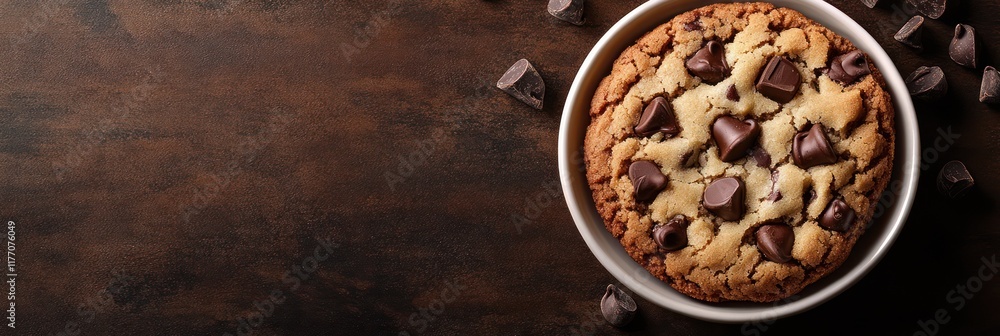 A Delicious Chocolate Chip Cookie on a Rustic Brown Background A Delicious Chocolate Chip Cookie on a Rustic Brown Background