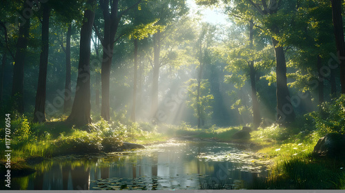 Misty Forest Stream Illustration