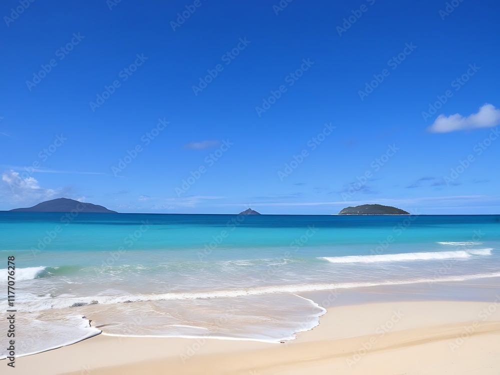 A shiny weather on a beach with a palm tree in the background A shiny weather on a beach with a palm tree in the background