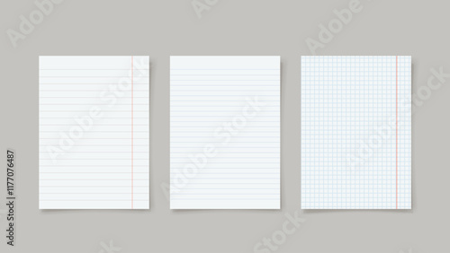 various realistic copybook paper lists in set