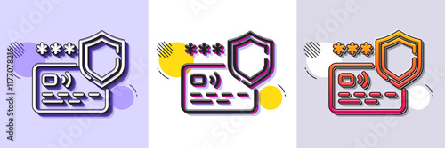 Payment protection line icon. Halftone dotted pattern. Gradient icon with grain shadow. Credit card secure sign. Money defense symbol. Line payment protection icon. Various designs. Vector