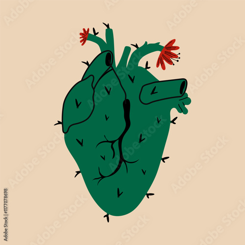 Cactus in the shape of a heart. Anti Valentine's day concept.
