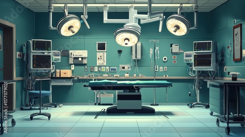 Sterile Operating Room: A Digital Illustration of a Modern Hospital Surgical Suite photo