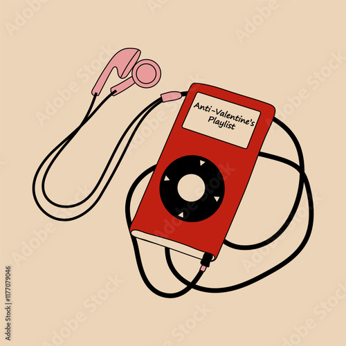 Player with headphones. Anti Valentine's day concept.
