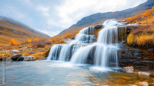 The set of isolated waterfalls consists of several cascading streams of water plunging down a steep mountainside, creating a mesmerizing display of natural beauty and power.