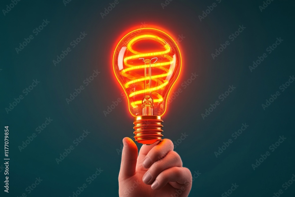 Illuminated hand holding a glowing orange light bulb. Illuminated hand holding a glowing orange light bulb.