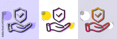 Insurance hand line icon. Halftone dotted pattern. Gradient icon with grain shadow. Risk coverage sign. Policyholder protection symbol. Line insurance hand icon. Various designs. Vector