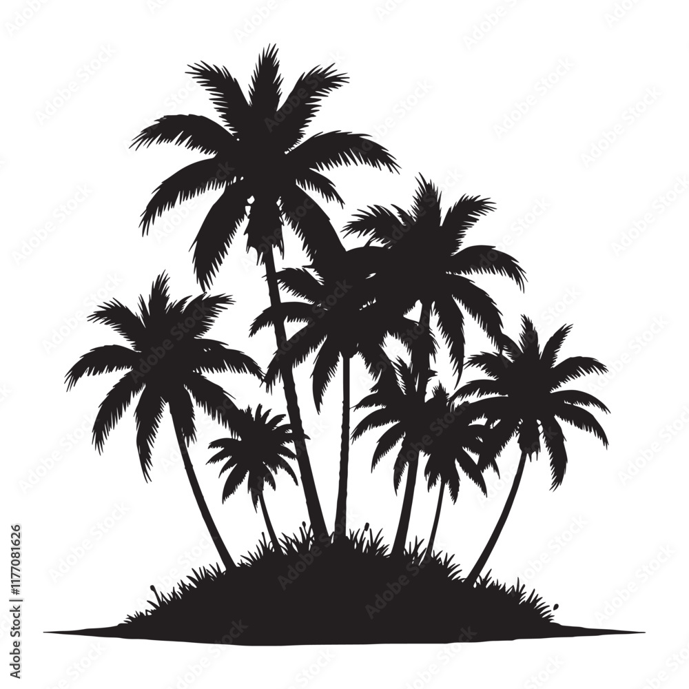 Tropical palm trees with leaves and black silhouettes isolated on a white background Vector Tropical palm trees with leaves and black silhouettes isolated on a white background Vector