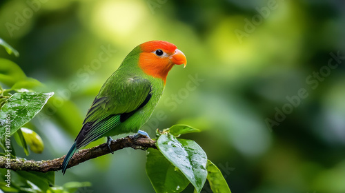 Tropic bird in forest. Rainy season in America. Chestnut-mandibled toucan sitting on branch in tropical rain with green jungle background. Wildlife scene from tropic jungle. Animal in Costa Rica.  photo