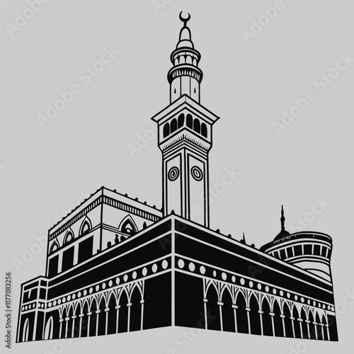 Watch tower mecca line art silhouette vector design art and illustration