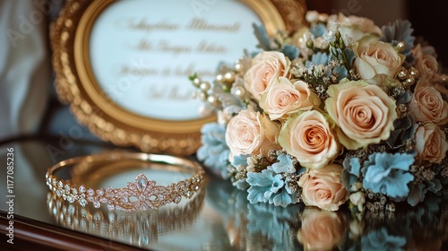 Elegant tiara displayed with floral arrangements in a luxurious setting