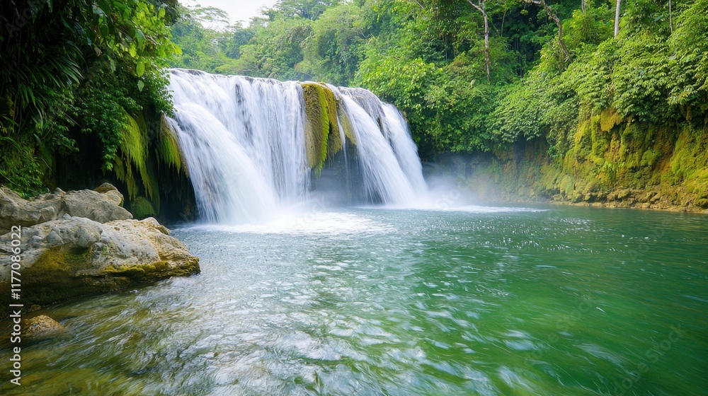 Obraz premium Nestled deep within a lush tropical rainforest, Leke Leke Waterfall is a stunning hidden gem in Bali, Indonesia