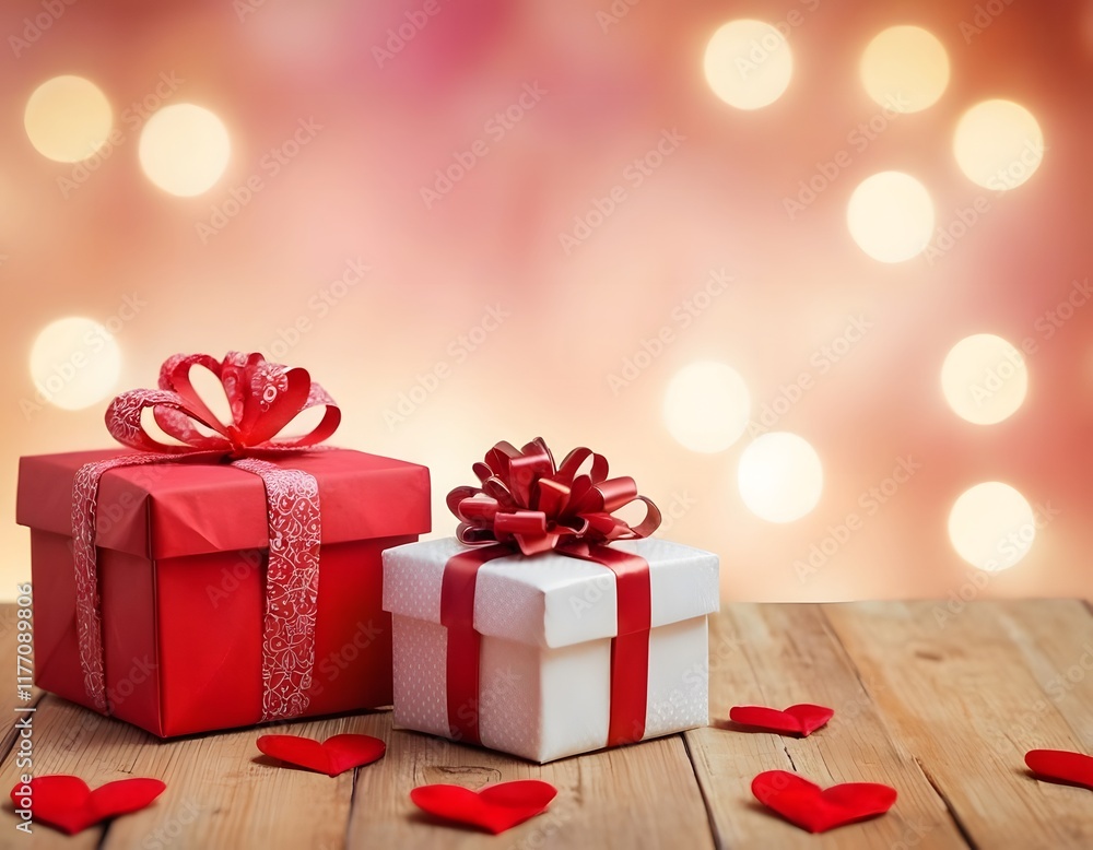 red 3d gift box with ribbon isolated on blurry bokeh background valentine day , wedding anniversary and birthday party celebration concept red 3d gift box with ribbon isolated on blurry bokeh background valentine day , wedding anniversary and birthday party celebration concept