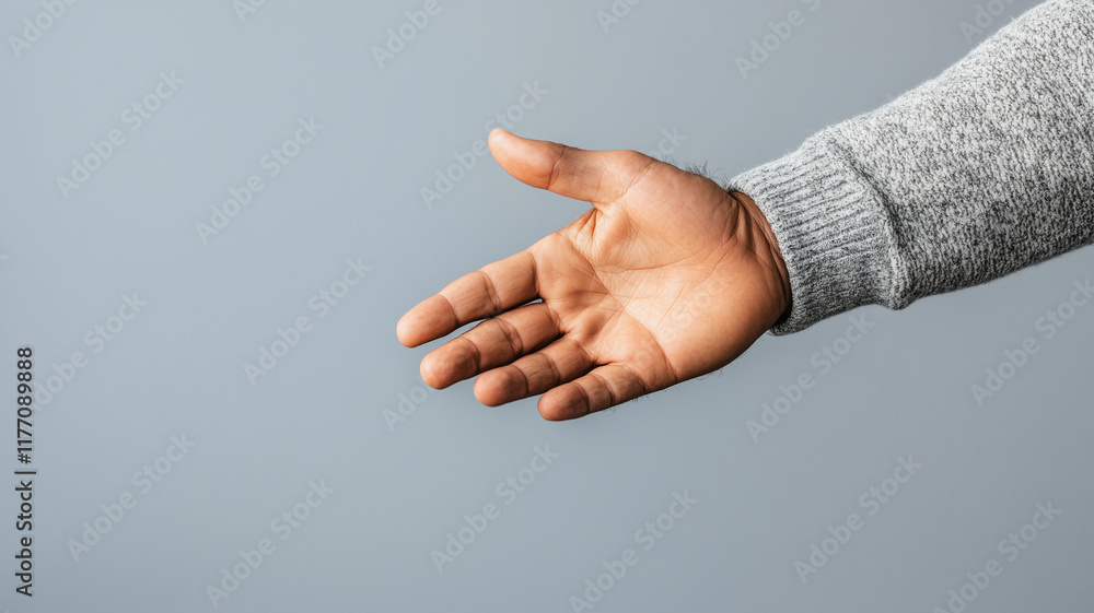 hand reaching out, symbolizing connection and invitation, with soft gray background. This conveys warmth and openness in welcoming gesture hand reaching out, symbolizing connection and invitation, with soft gray background. This conveys warmth and openness in welcoming gesture