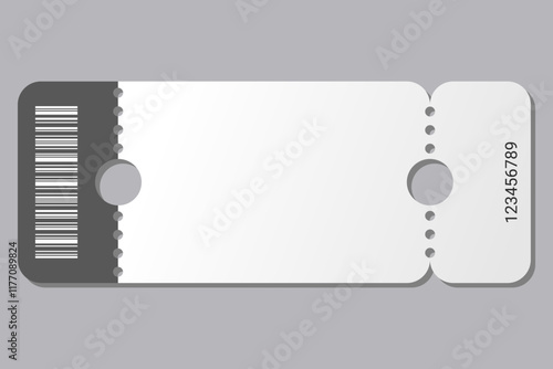 Empty ticket template. Blank concert ticket or lottery coupon. Event coupon or cinema movie theater card. Festival or circus paper empty flyer. Vector isolated illustration