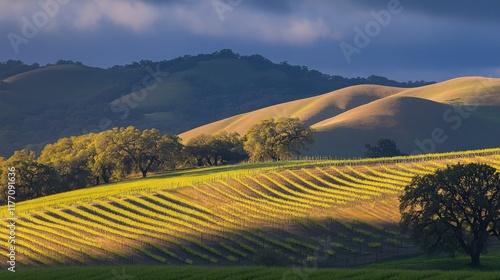Vineyard Landscape in Golden Hour Light