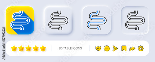 Intestine line icon. Neumorphic, Flat shadow, 3d buttons. Healthy bowel, digestion sign. Intestines colonoscopy symbol. Line intestine icon. Social media icons. Vector